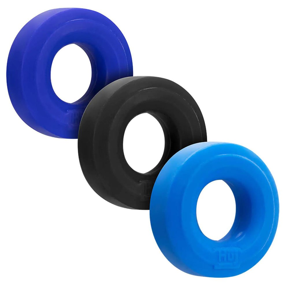 Hünkyjunk Cock Ring 3-Pack - Black Tar + Cobalt + Aqua