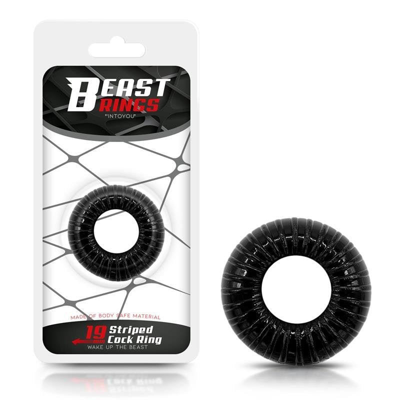 BEAST RINGS Anello per il pene super flessibile e resistente a righe 1,9 cm Nero