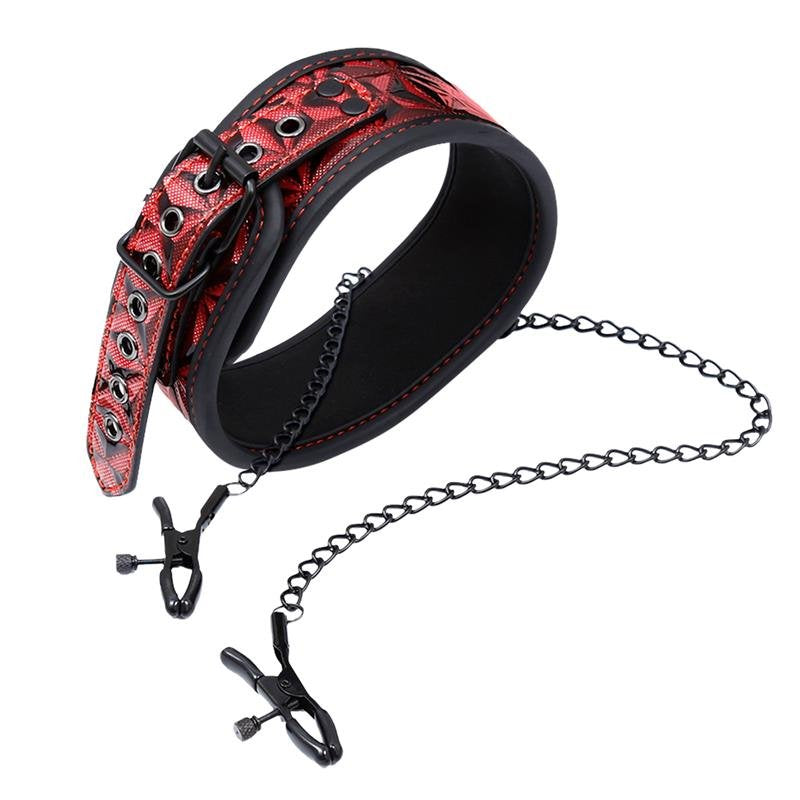 LINEA DIAMANTE llar con morsetti per capezzoli in pelle vegana diamantata