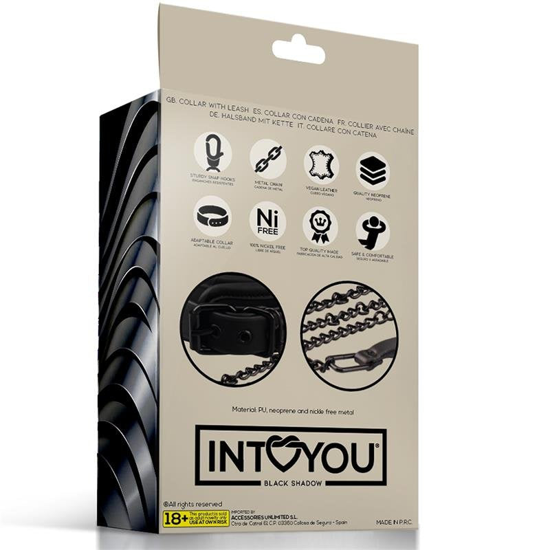 INTOYOU BLACK SHADOW Collare con guinzaglio in pelle vegana