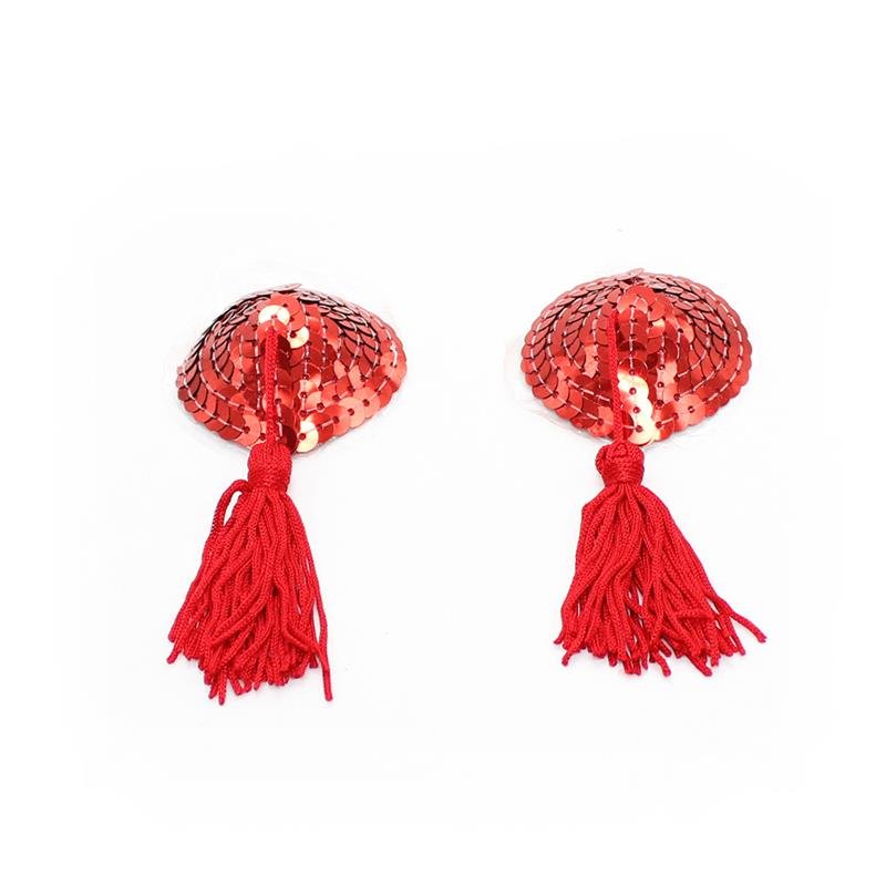 Copricapezzolo LATETOBED BDSM LINE con paillettes a forma di cuore e nappa, rosso