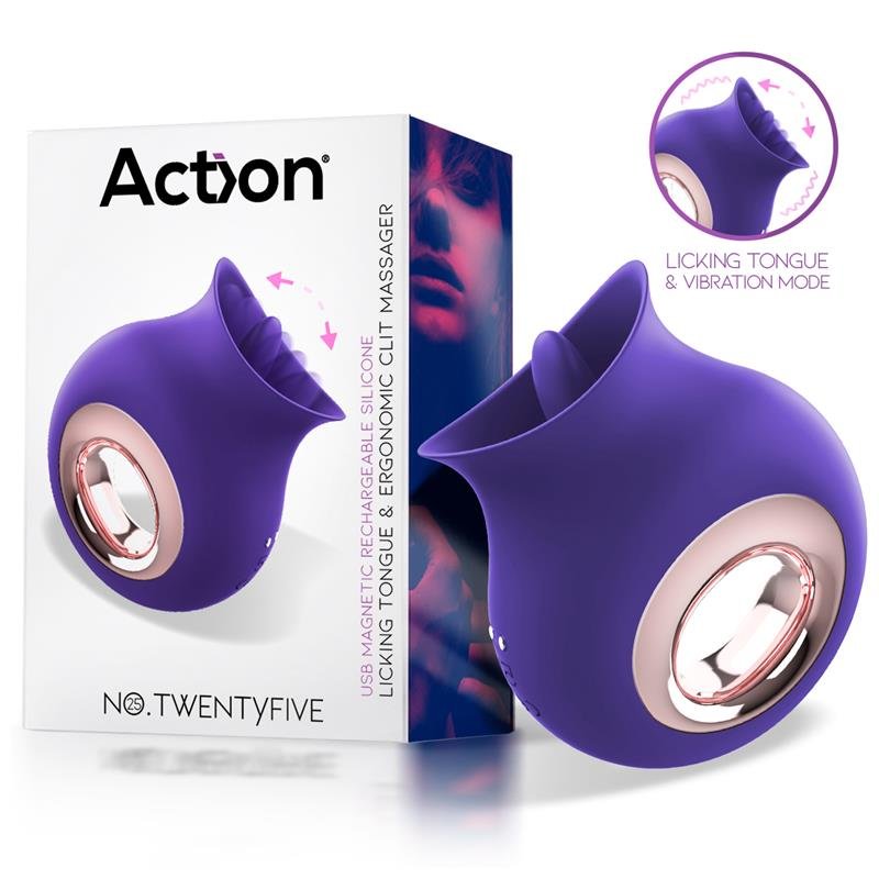 AZIONE No. TwentyFive Massaggiatore per clitoride con lingua leccabile e vibratore