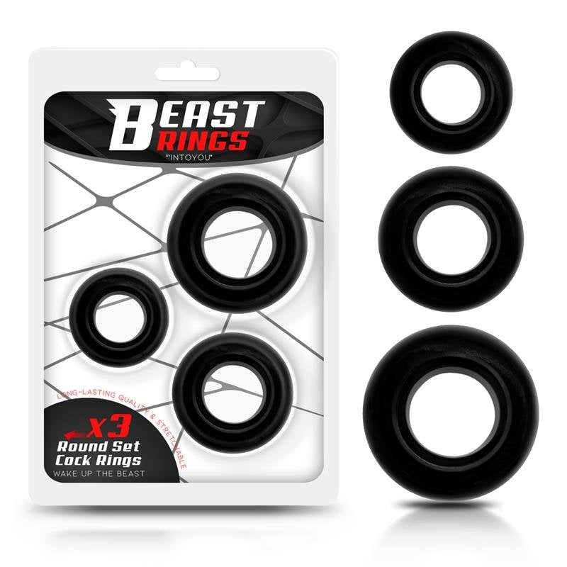 BEAST RINGS Set di 3 anelli per il pene flessibili neri